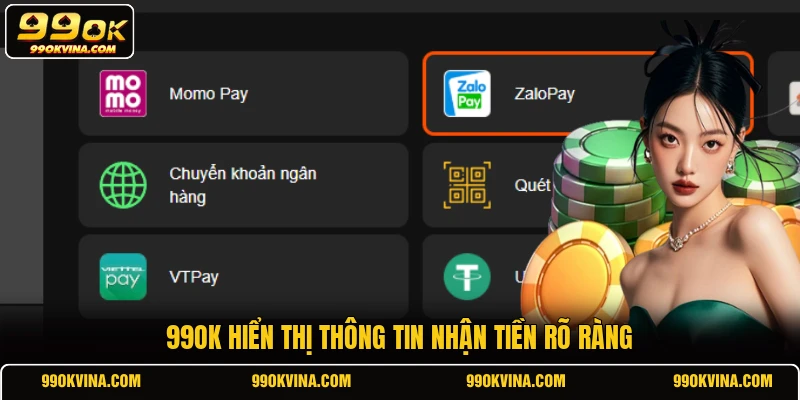 99OK hiển thị thông tin nhận tiền rõ ràng